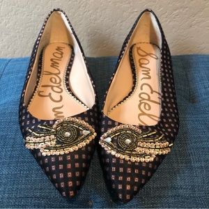 Sam Edelman Rafaella Beaded Eye Geoprint Pointed-toe Flats Black, Size US8/EUR38